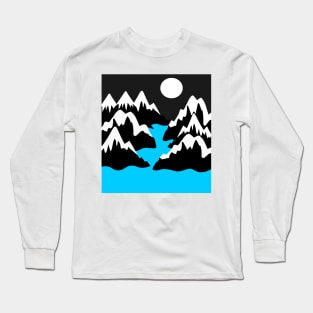 Mountain ranges river ocean night sea landscape Long Sleeve T-Shirt